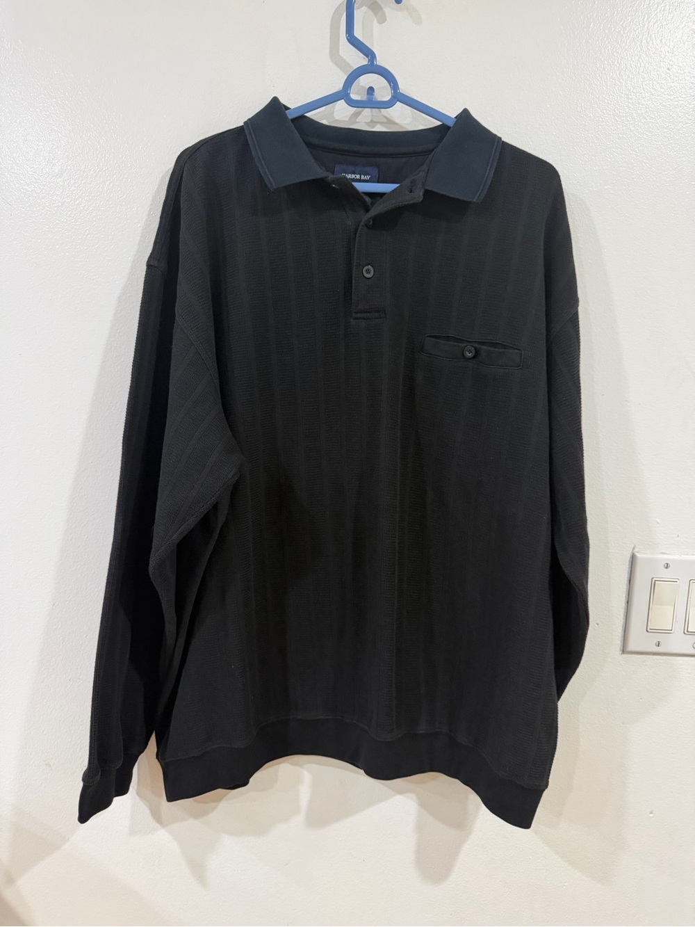Harbor Bay Men's Black Long-Sleeve Polo with Chest Pocket